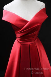 Long Red Satin Semi Formal Prom Dresses  Off The Shoulder Evening Gowns